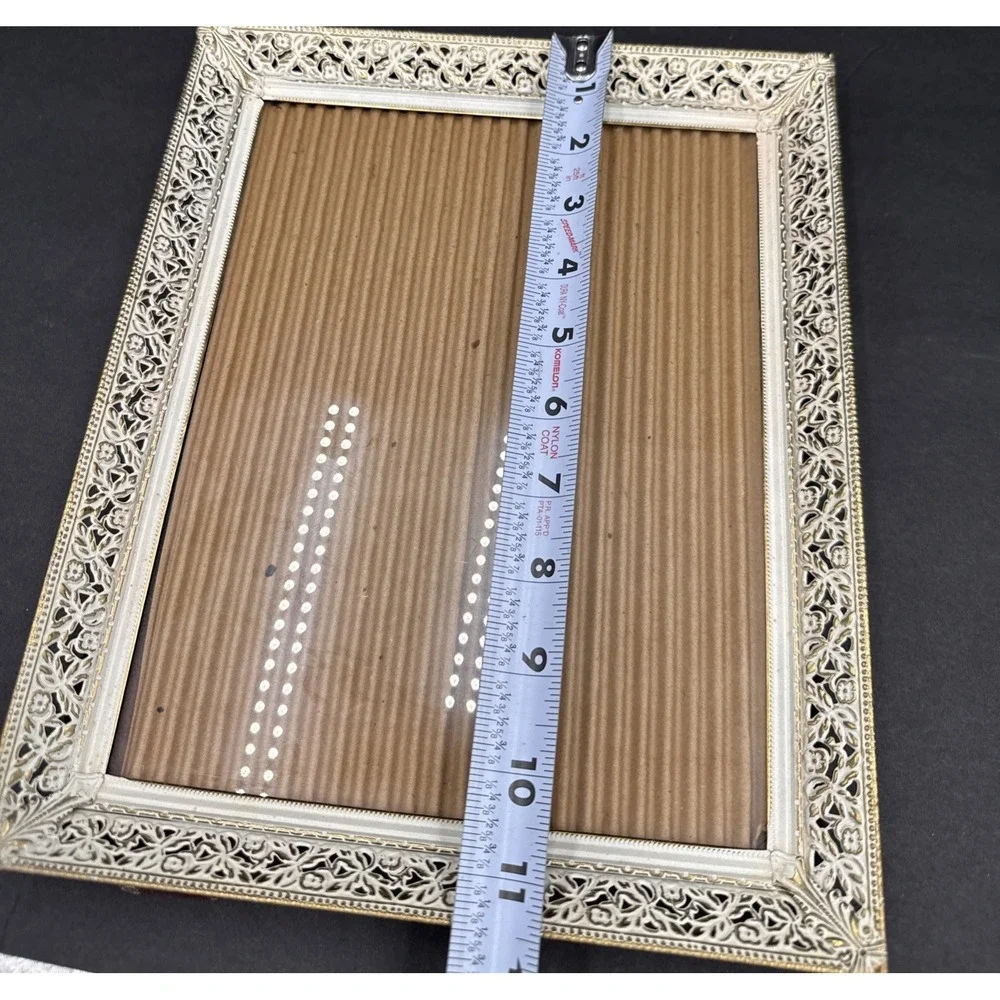 VTG MCM Metal Photo Picture Frame Gold Ornate Filigree Hollywood Regency 8
